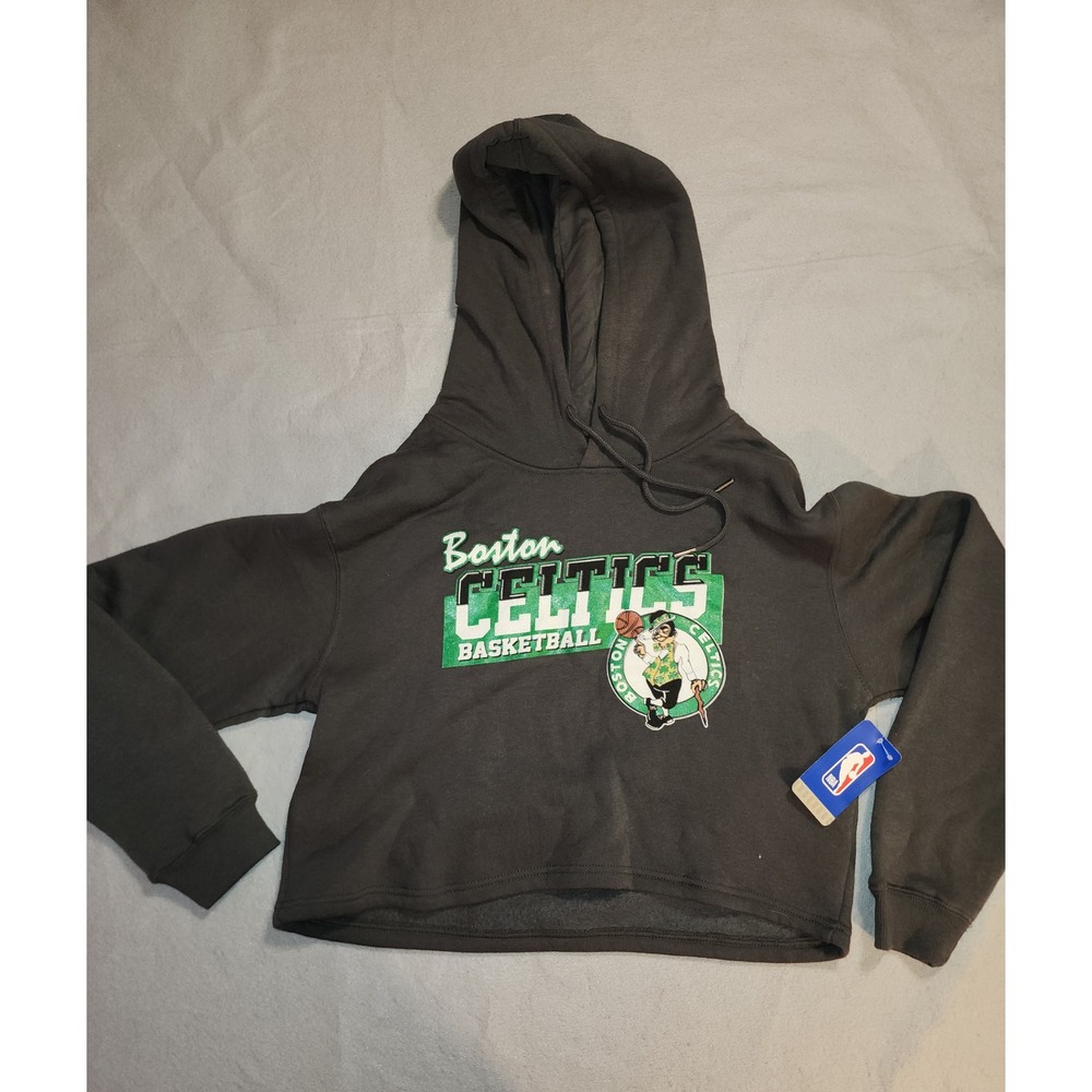 NBA Boston Celtics Hoodie Womens Medium Black New Cropped Basketball Sweatshirt